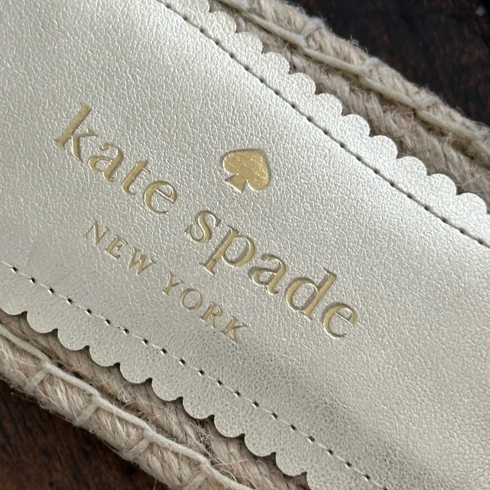 Kate Spade | Giovanna Gold Crinkle Leather Slip-on Espadrille Sandals, Size 8